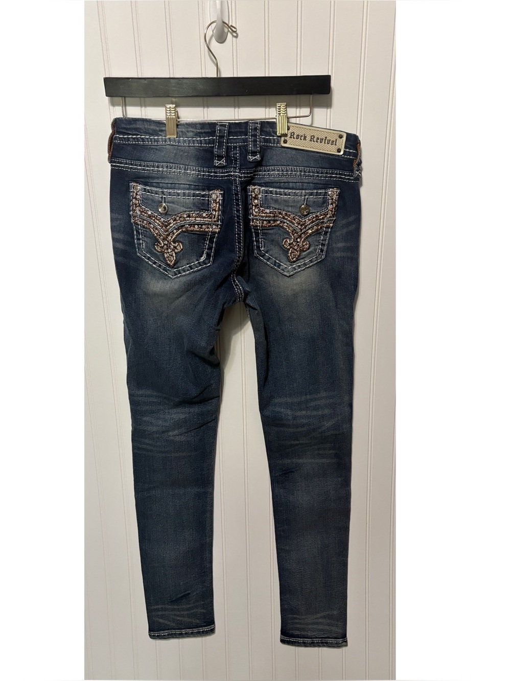 ROCK REVIVAL Betty Skinny Low Rise Stretch Bling Jeans Womens Size 30 x 32 NEW